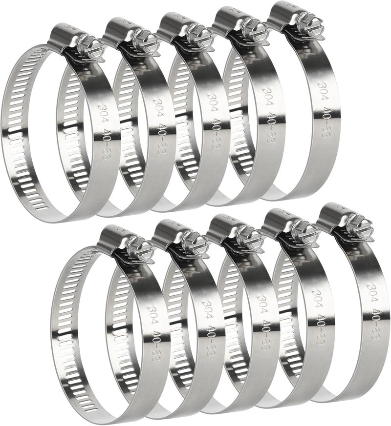 Gudui Hose Clamp, 10 Pieces 2.5 Inch Stainless Steel Hose Clamps for 1 1/2" to 2 1/2" Hose Pipe Large Adjustable Worm Gear Hose Clamp Assortment Kit for Automotive Plumbing Radiator Fuel Line Mechanical - Image 1